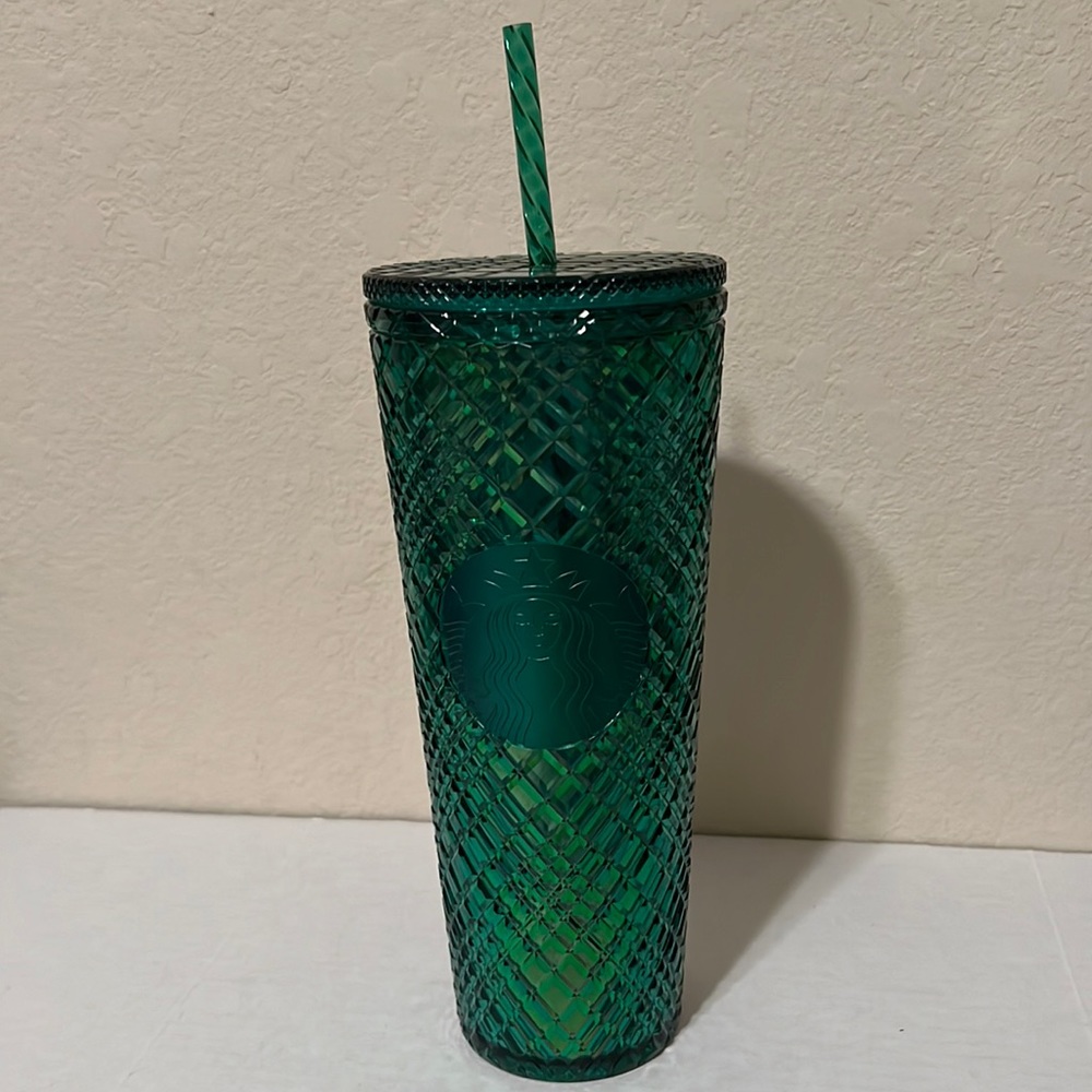 🟢 Starbucks emerald green diamond 24oz tumbler